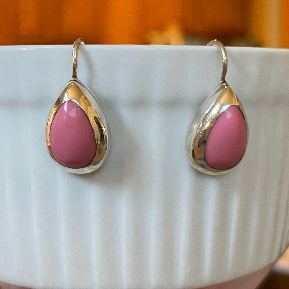 Sterling silver pink enamel teardrop earrings